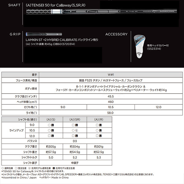 キャロウェイ PARADYM Ai SMOKE MAX ドライバー TENSEI 50 for Callaway カーボンシャフト 日本仕様 Callaway パラダイム エーアイ スモーク マックス